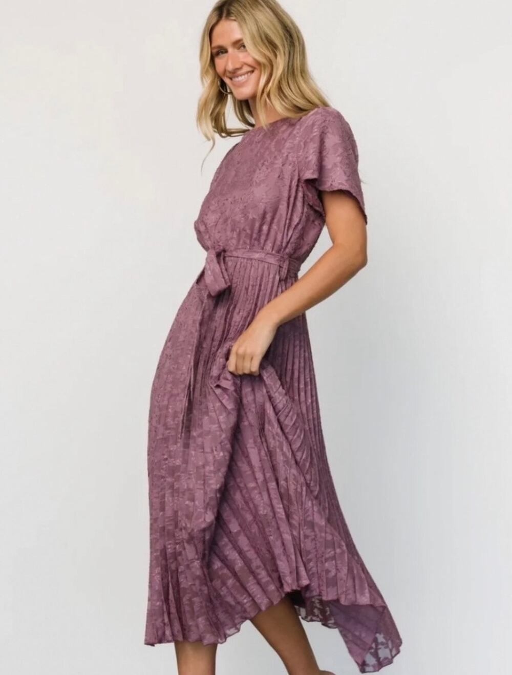 Baltic Born Mindy Pleated Dress Vintage Plum XL Wedding Guest Baby Shower Bridal